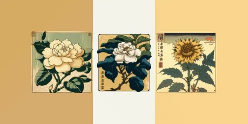 Japanese Woodcut Flowers generated by midjourney