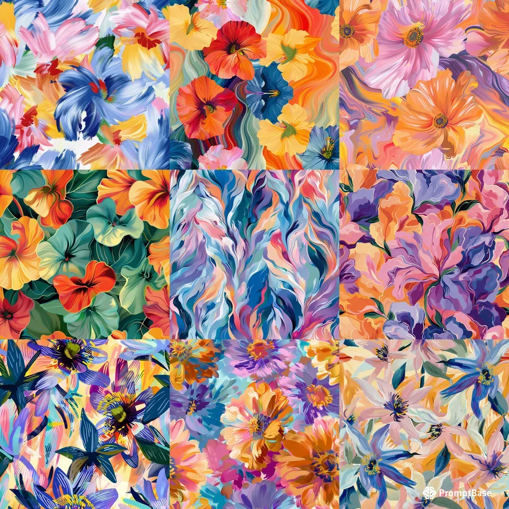 Color Field Floral Seamless Patterns