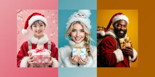 Festive Portraits Holding Christmas Gift generated by flux