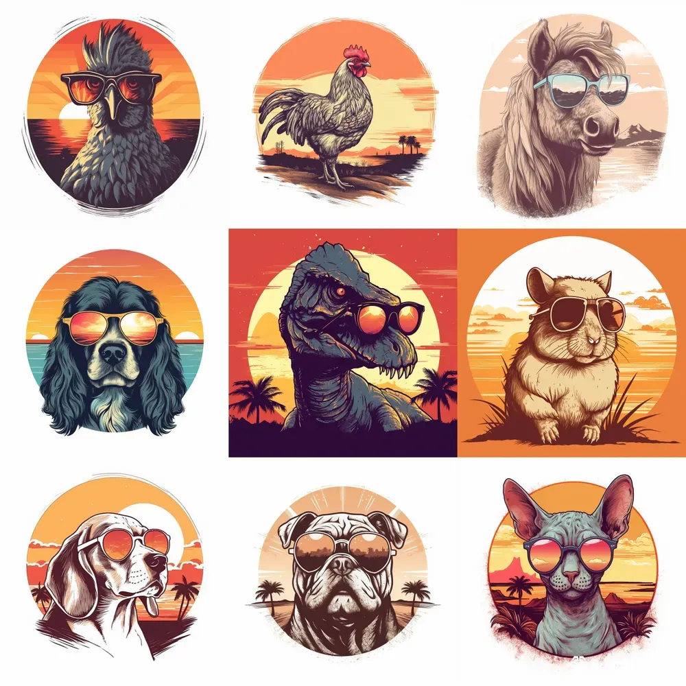 Cool Retro Sunset Animals With Sunglasses