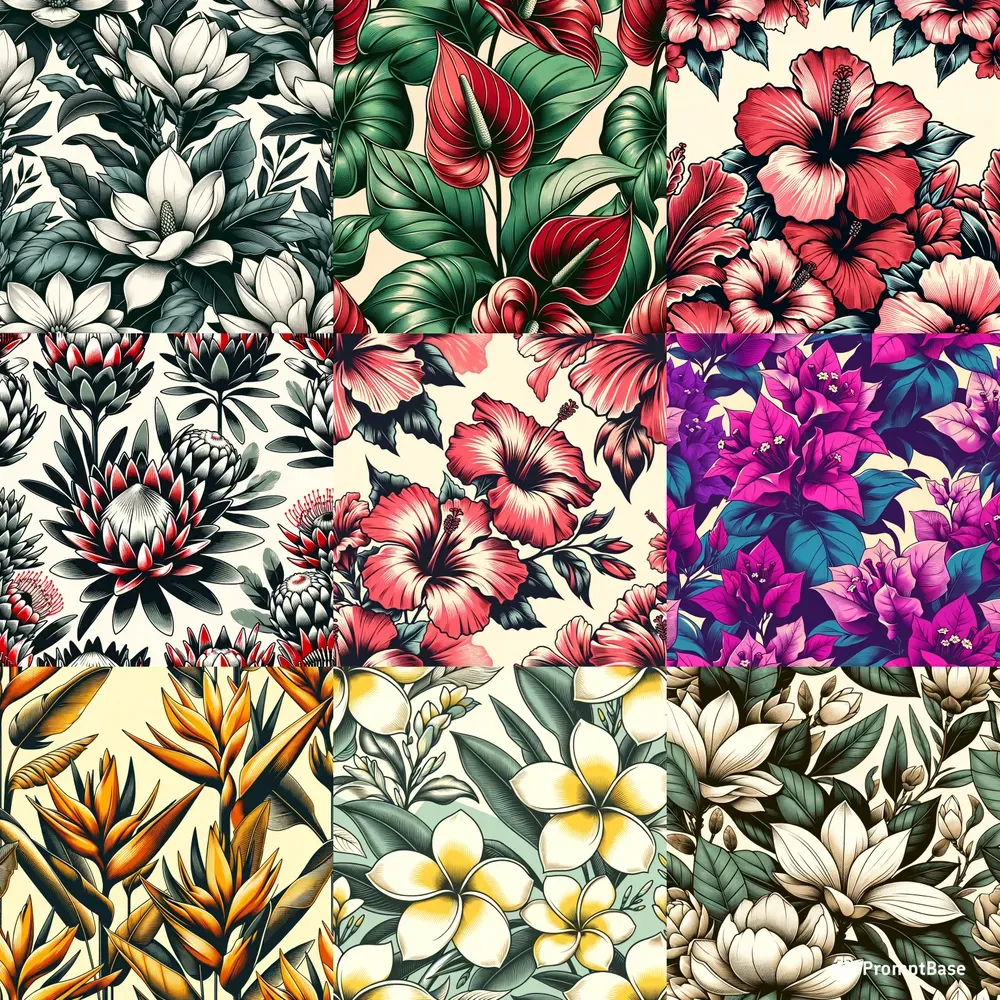 Seamless Vintage Tropical Floral Patterns