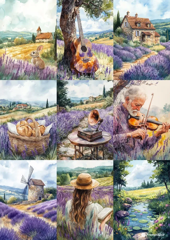 Lavender Fields Soft Watercolor Art Pages