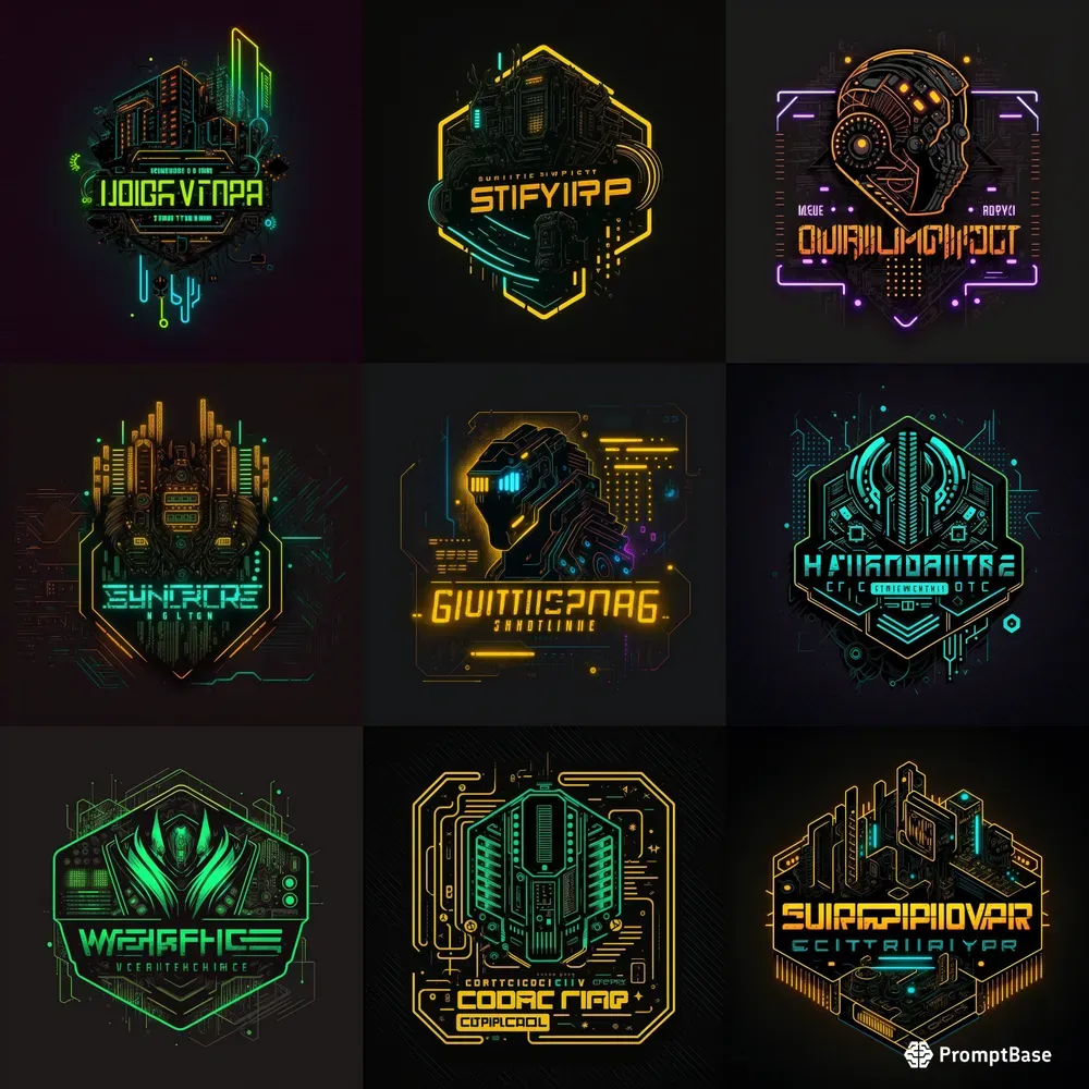 Cyberpunk Style Technology Logos