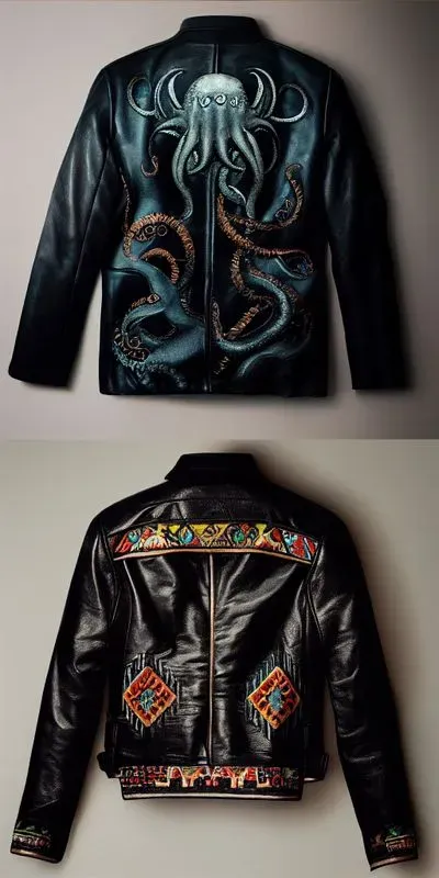 Leather Jacket Embroidered Design Product Photo