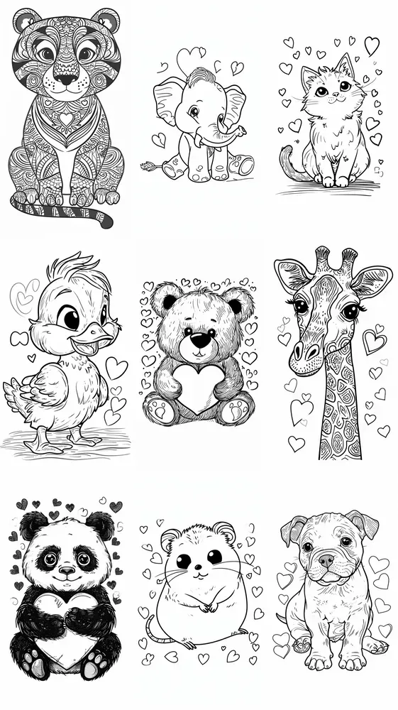 Cute Animal Valentines Day Coloring Pages