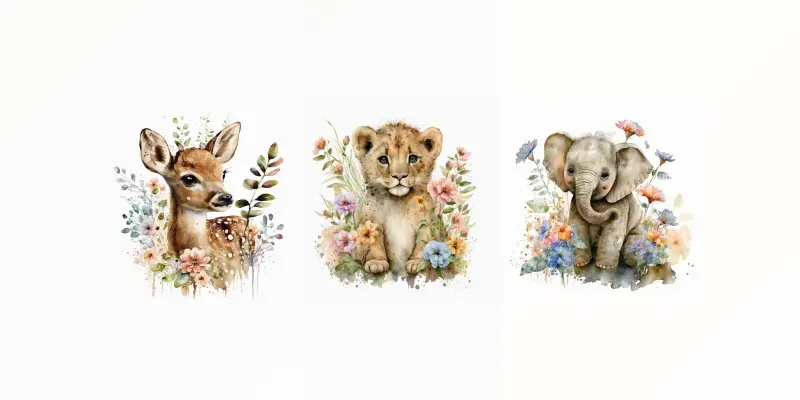 Floral Cartoon Animals generated by undefined