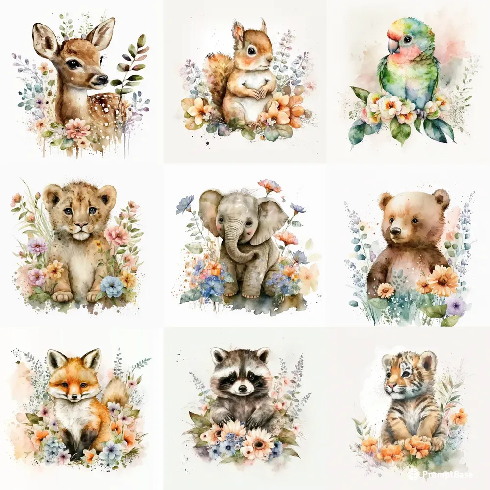 Floral Cartoon Animals