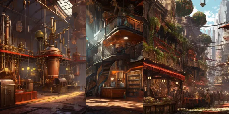 Steampunk Adventure Game Environments generated by undefined