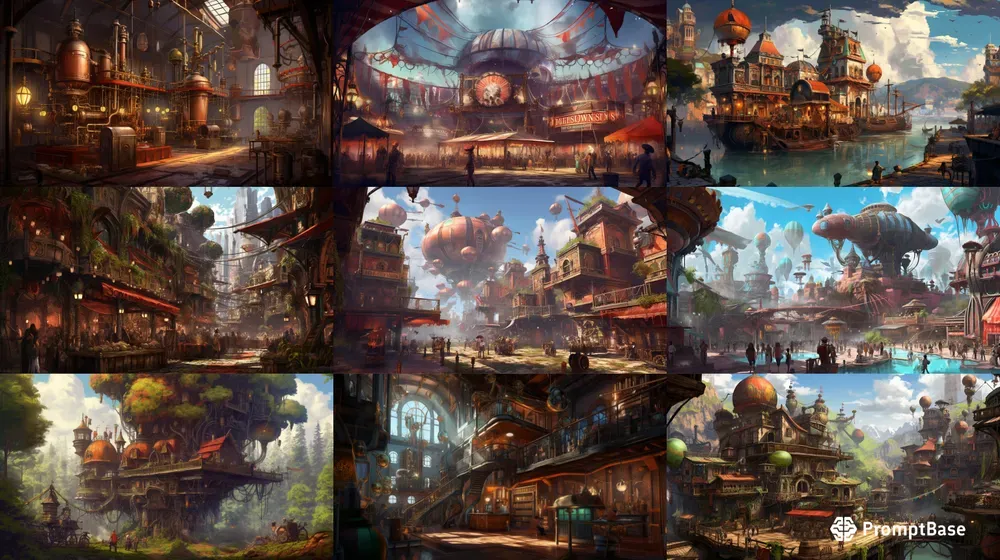 Steampunk Adventure Game Environments