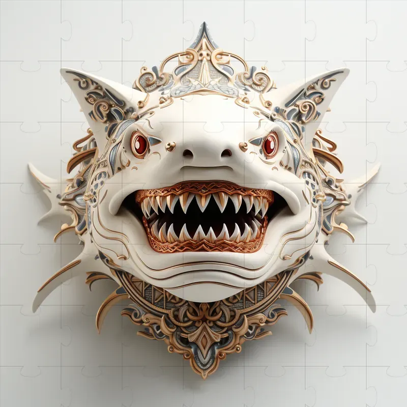 White Leather 3D Animal Heads