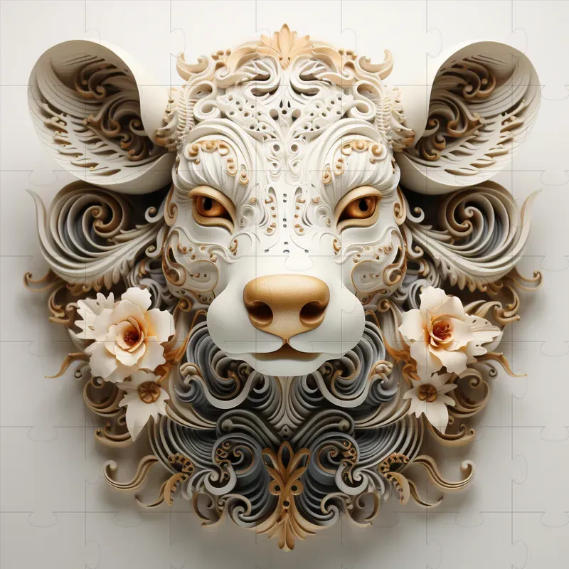 White Leather 3D Animal Heads