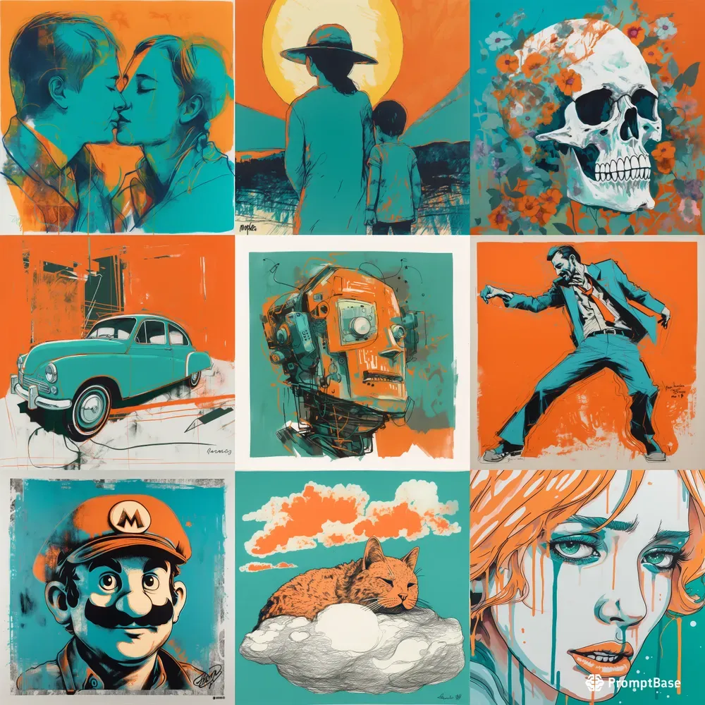 Orange Teal Drawings