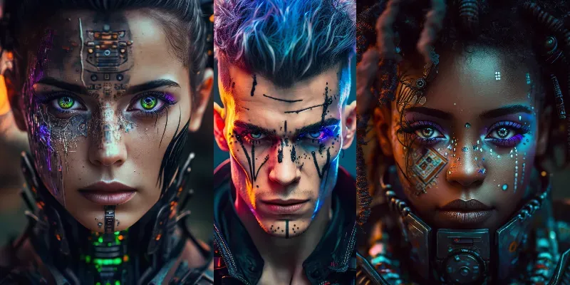 Futurist Human Cyborg Hybrid Portraits generated by undefined