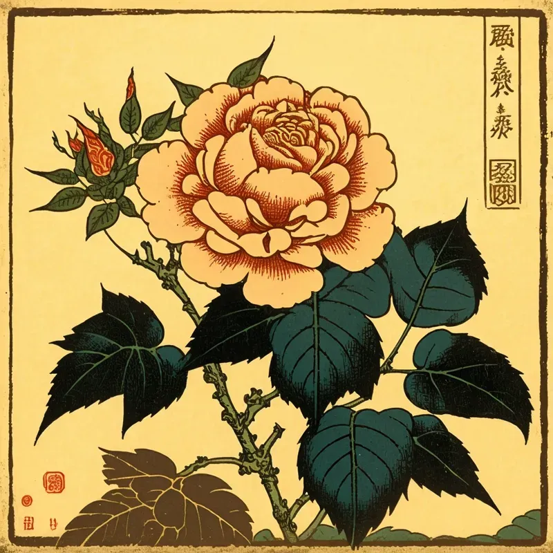 Japanese Woodcut Flowers