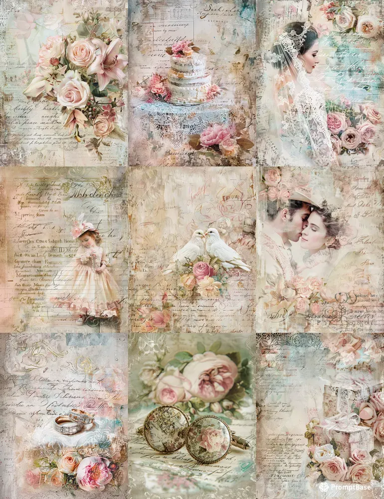 Vintage Romantic Wedding Ephemera Pages