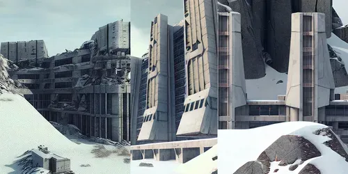 Photoreal Brutalisms generated by midjourney