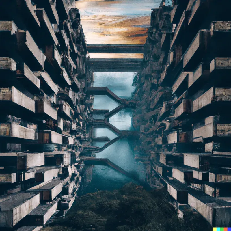 Futuristic Buildings with Beautiful Waterfalls