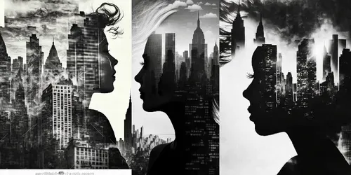 Double Exposure City Portraits generated by midjourney