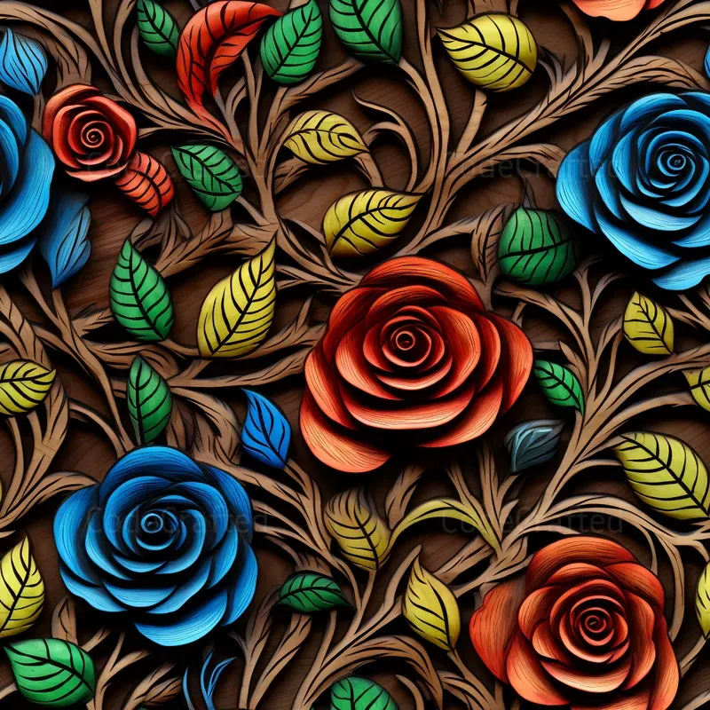 Etched Wood Seamless Floral Patterns