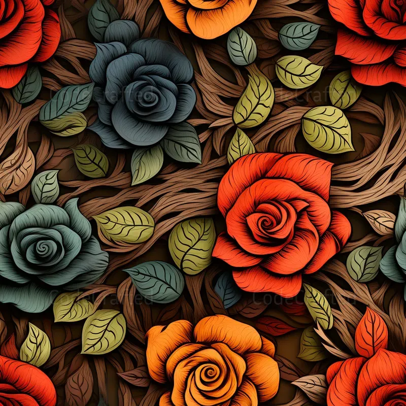Etched Wood Seamless Floral Patterns