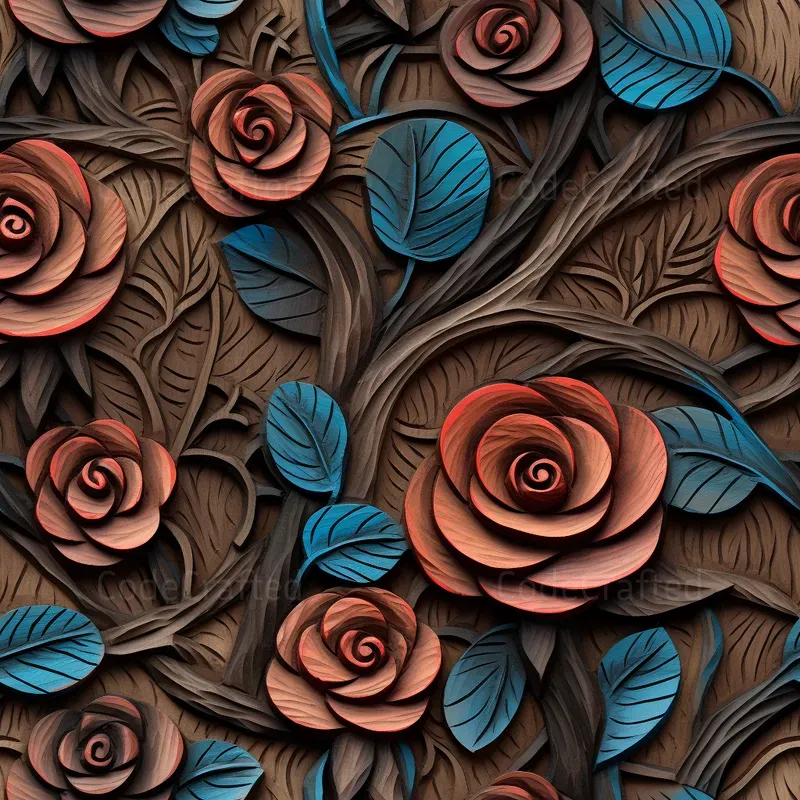 Etched Wood Seamless Floral Patterns