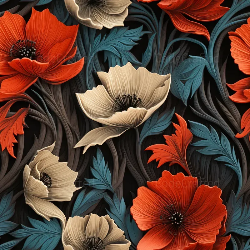 Etched Wood Seamless Floral Patterns