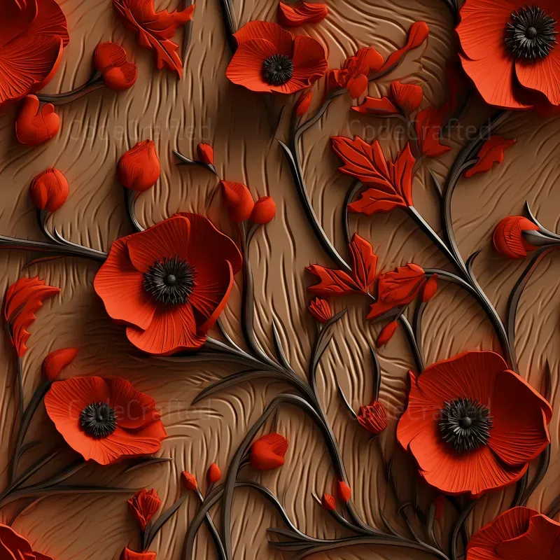 Etched Wood Seamless Floral Patterns