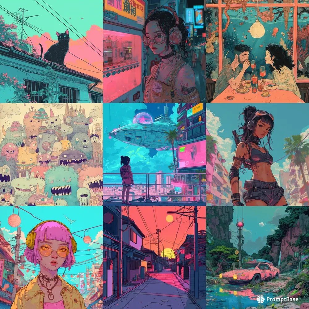 Cyberpunk Lofi Comic Illustration Style