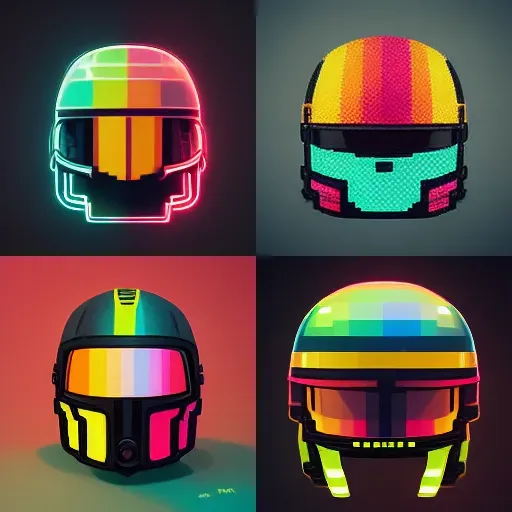 Neon Pixel Art Helmets