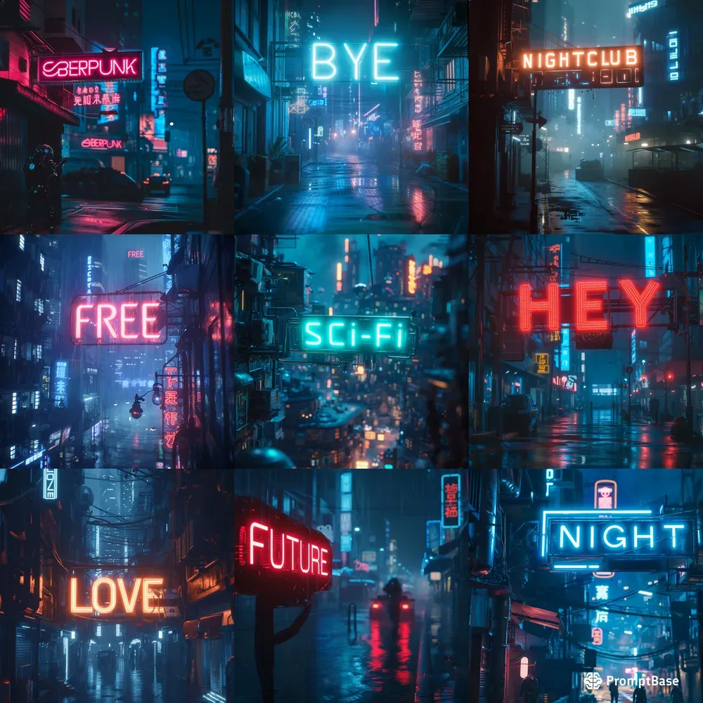 Neon Glowing Cyberpunk Signs With Text