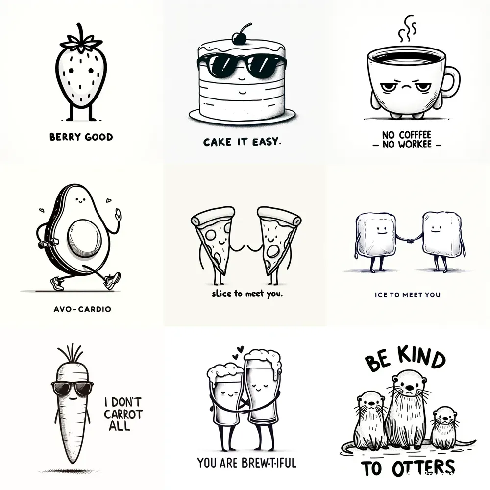 Funny Line Art Doodles With Text