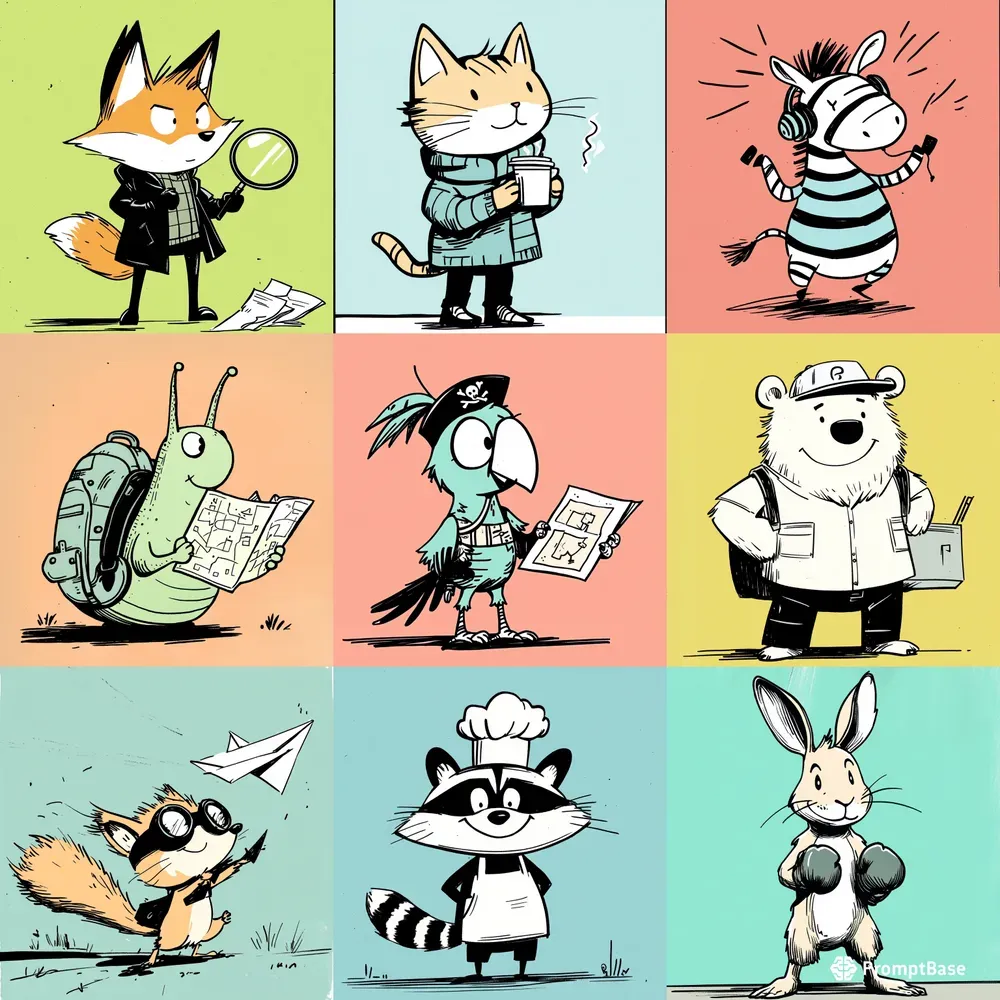 Playful Minimalist Cartoon Characters With