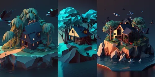 Low Poly Renders Of Houses generated by midjourney