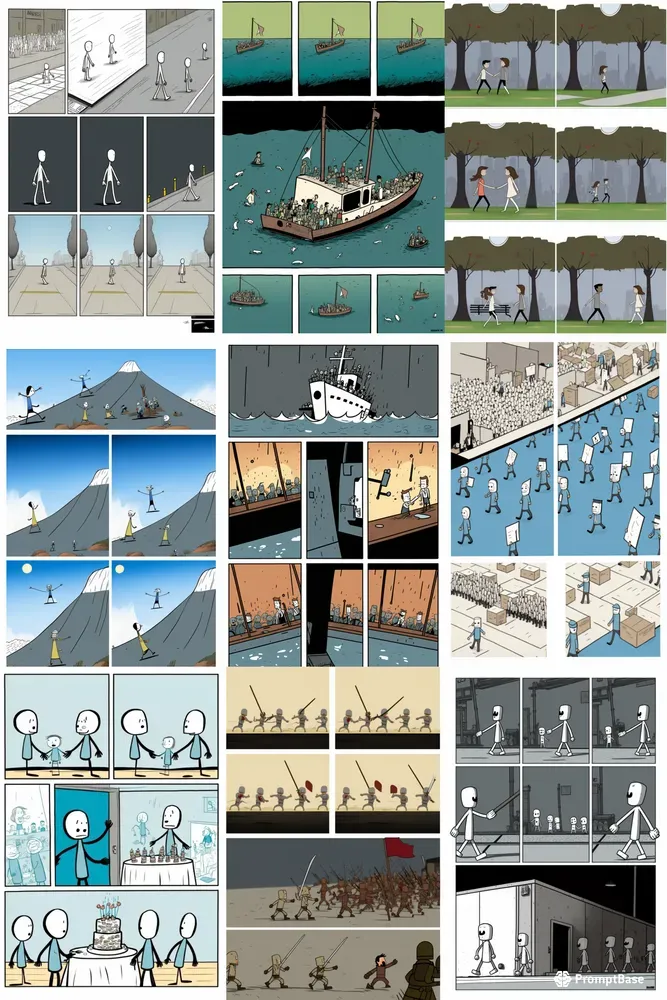 Full Comics Page With Stick Figures