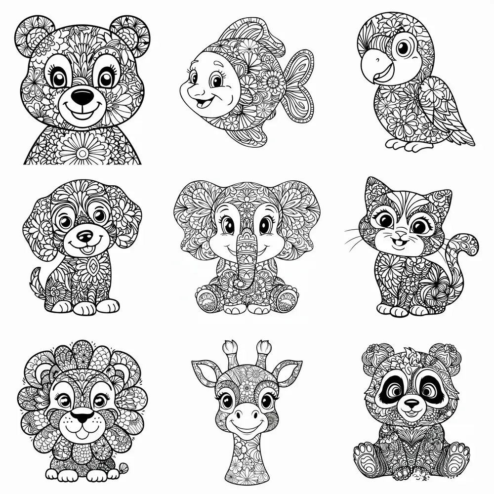 Zentangle Animals Adult Coloring Pages