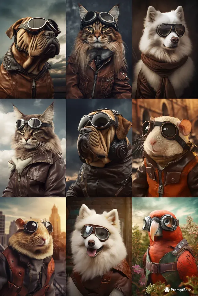 Vintage Aviator Animal Portraits