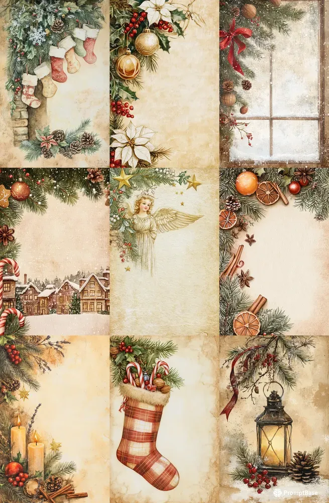Vintage Christmas Watercolor Art