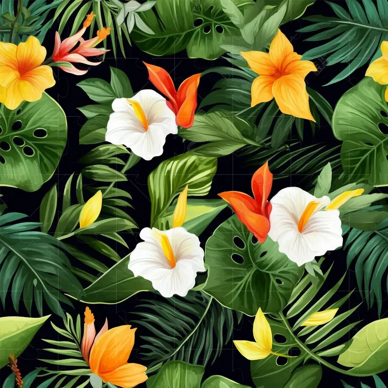 Watercolor Tropical Flower Patterns