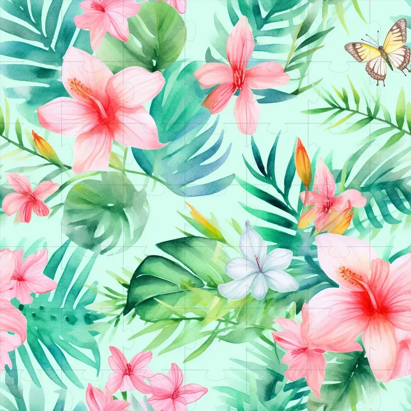 Watercolor Tropical Flower Patterns