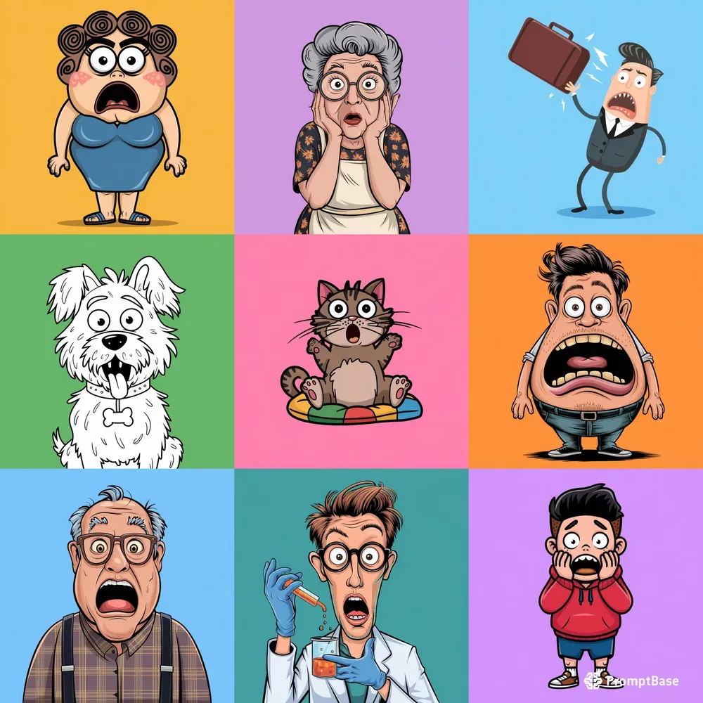 Comical Exaggerated Surprised Characters