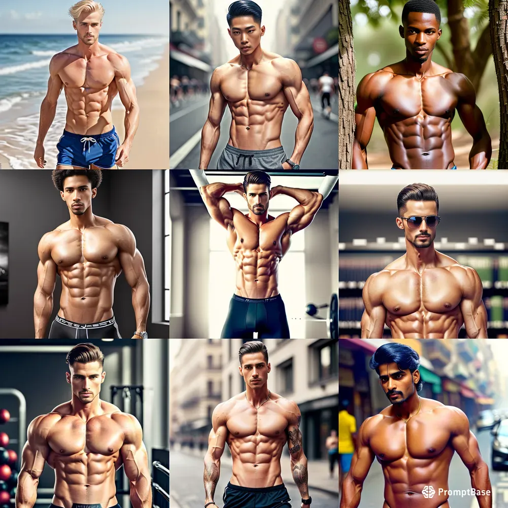 Shirtless Athletic Men Hyperealistically