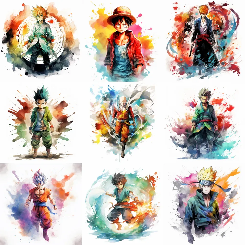 Anime Characters Watercolor Illustration