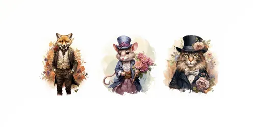 Victorian Animals Watercolor Clip Art generated by midjourney