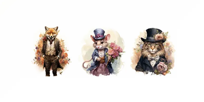 Victorian Animals Watercolor Clip Art generated by undefined
