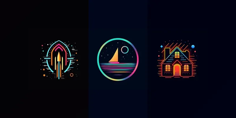 Futuristic Spacethemed Neon Light Icons generated by undefined