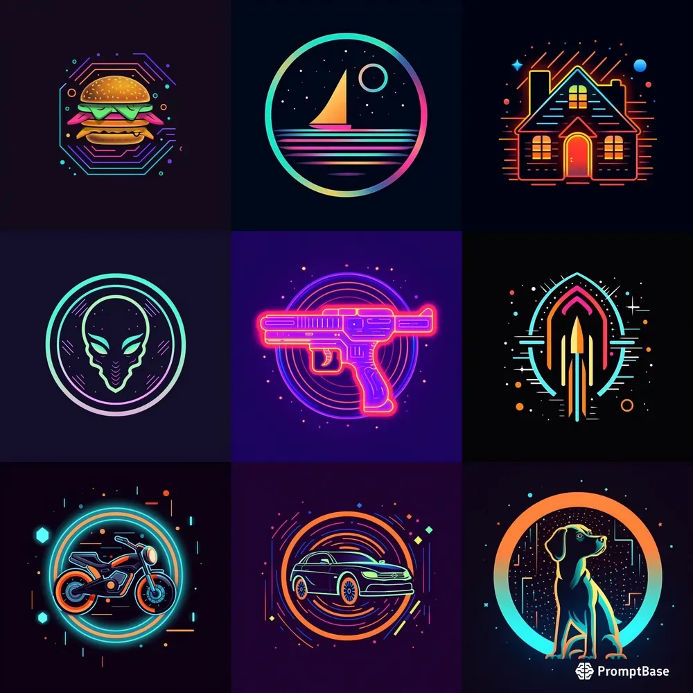 Futuristic Spacethemed Neon Light Icons