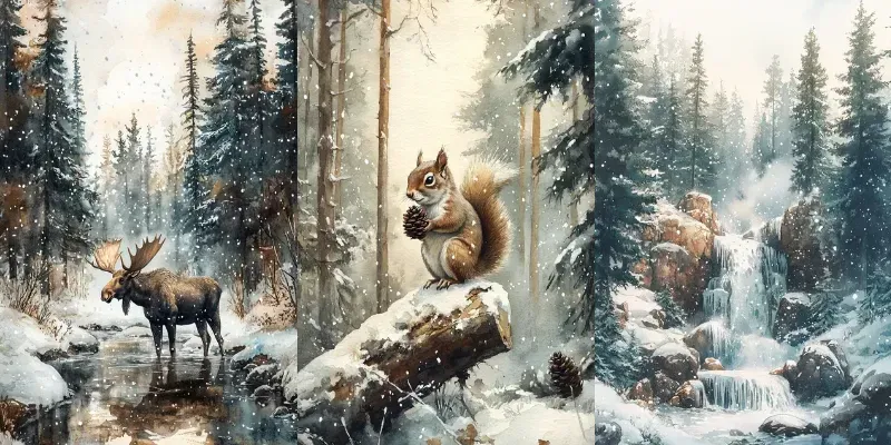 Winter Watercolor Scenes Illustrations generated by undefined