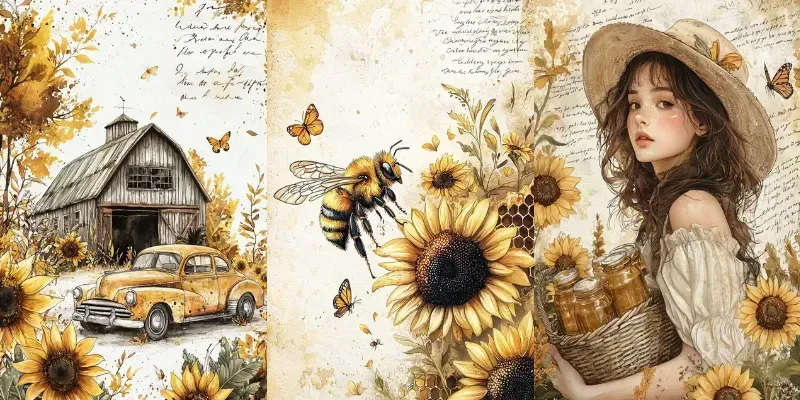 Sunflower Junk Journals Watercolor Pages generated by undefined