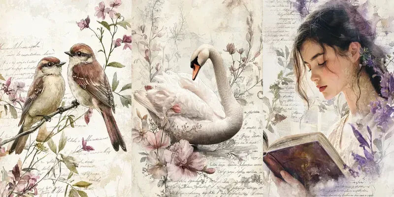 Watercolor Botanical Junk Journal Pages generated by undefined