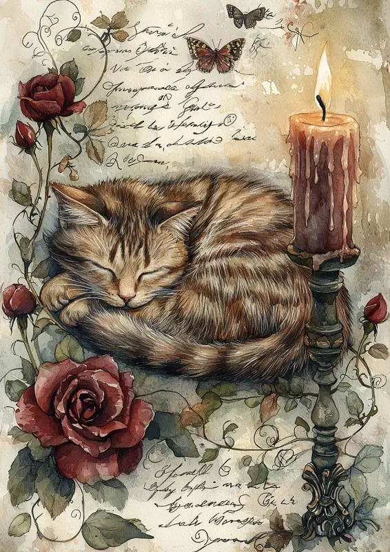 Red Themed Watercolor Junk Journal Art